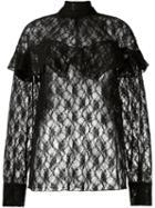 A.w.a.k.e Sheer Lace Blouse, Women's, Size: 36, Black, Cotton/nylon