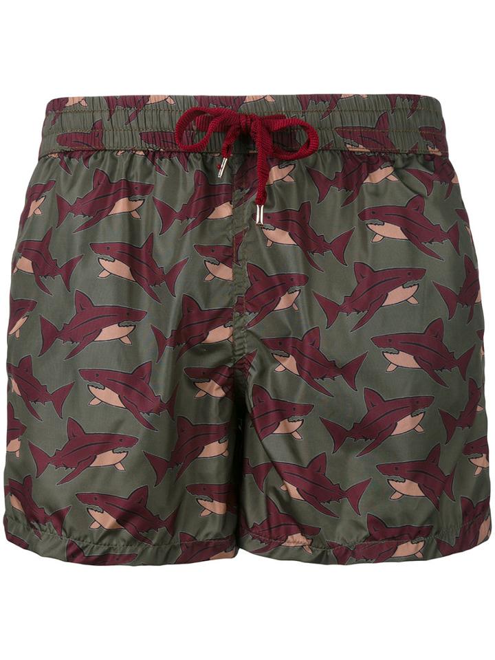 Nos Beachwear - Sharks Print Swim Shorts - Men - Polyamide - L, Green, Polyamide