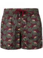 Nos Beachwear - Sharks Print Swim Shorts - Men - Polyamide - L, Green, Polyamide