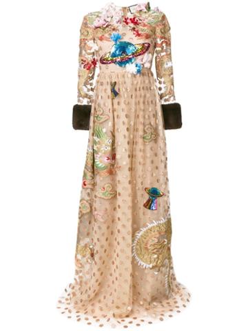 Gucci Embroidered Polka Dot Tulle Gown - Neutrals