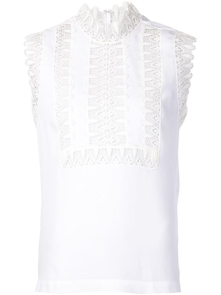 Yigal Azrouel Sleeveless Lace Trim Blouse, Women's, Size: 8, White, Silk/polyester