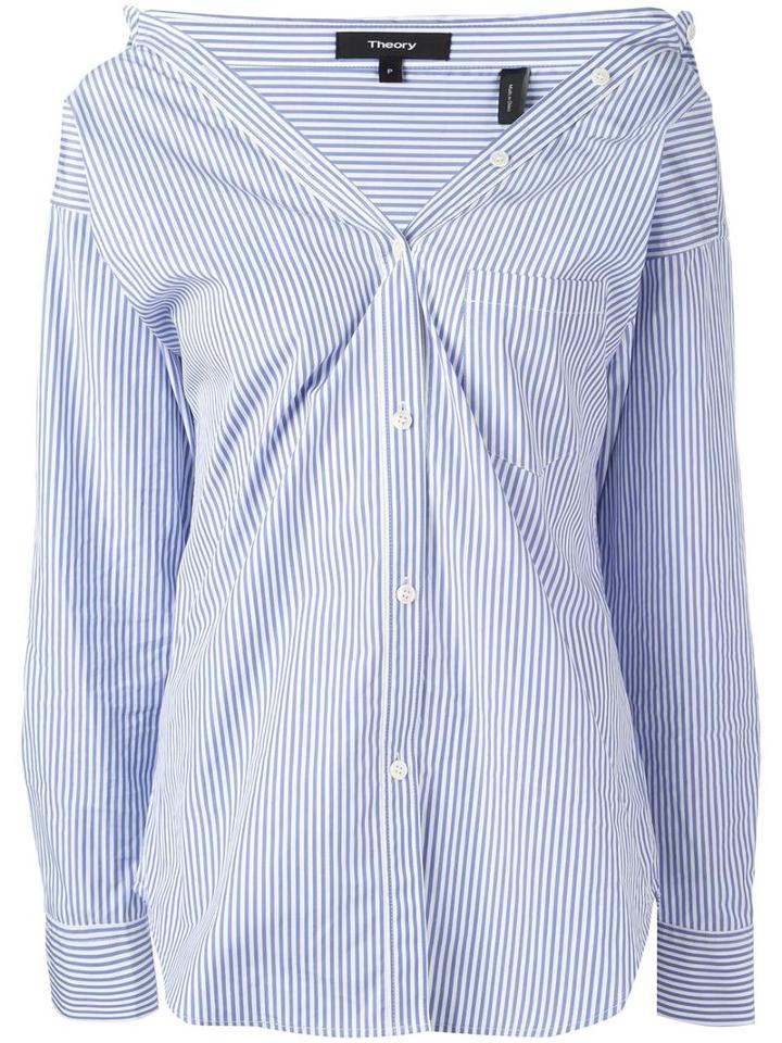 Theory V-neck Blouse, Women's, Size: Large, Blue, Cotton