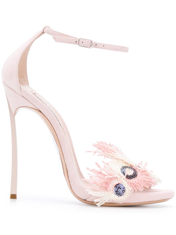 Casadei Blade Feather-embellished Sandals - Pink & Purple
