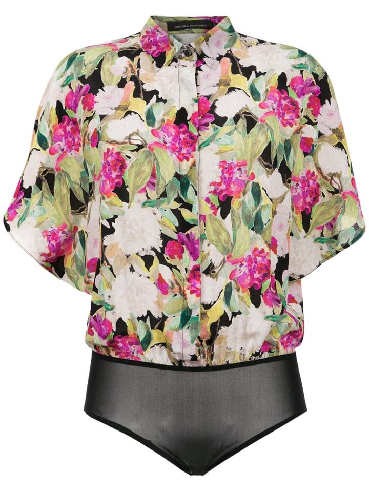 Andrea Marques Silk Shirt Bodysuit - Black