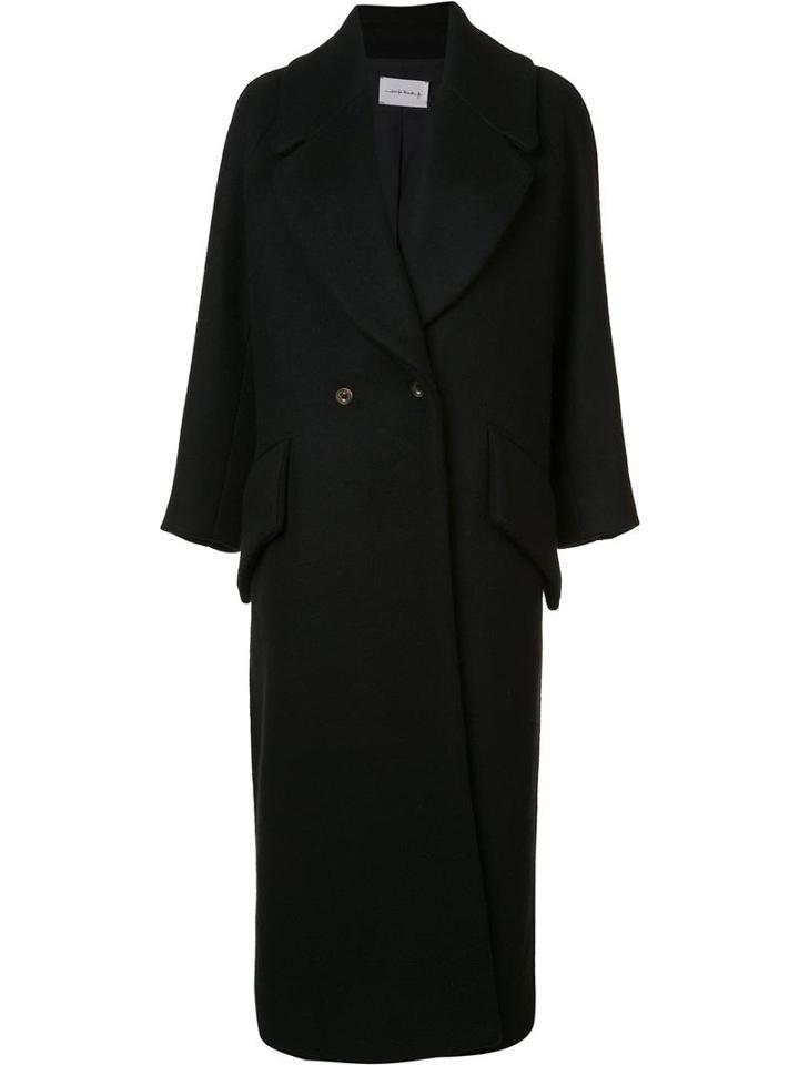 Song For The Mute Long Double Breasted Coat, Women's, Size: 34, Black, Wool