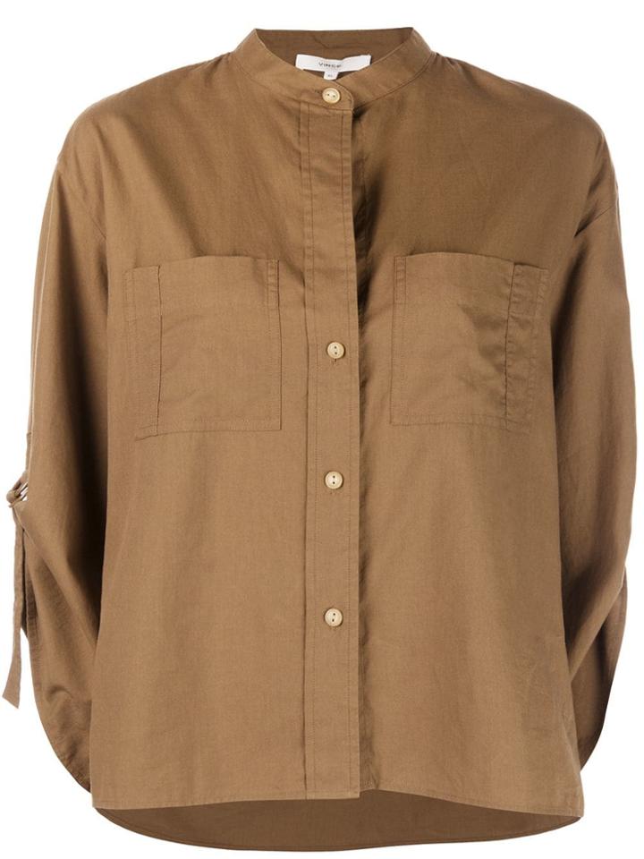 Vince Collarless Cropped Sleeve Shirt - Brown