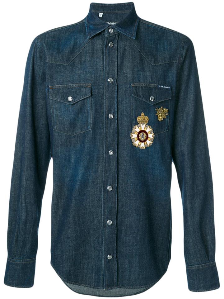 Dolce & Gabbana Appliqué Patch Denim Shirt - Blue