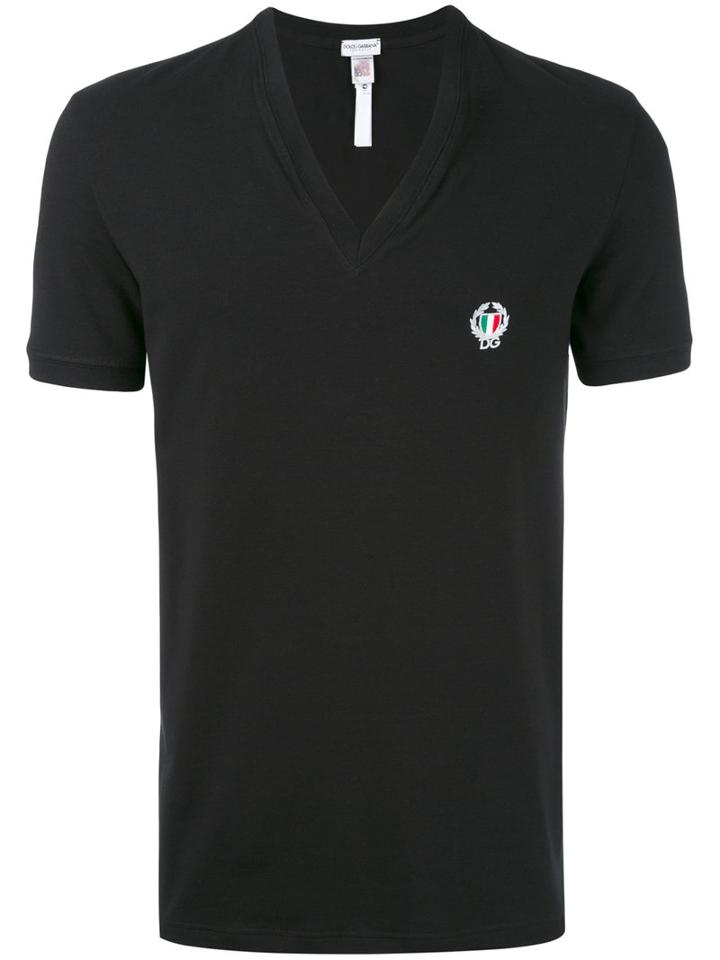 Dolce & Gabbana Underwear - Embroidered Logo V Neck T-shirt - Men - Cotton/spandex/elastane - Xl, Black, Cotton/spandex/elastane