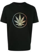 Palm Angels Leaf Print T-shirt, Men's, Size: Small, Black, Cotton/elastodiene