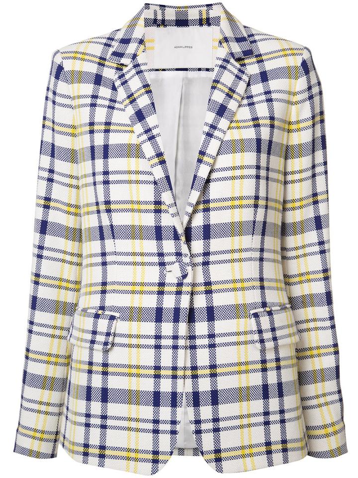 Adam Lippes Woven Plaid Blazer, Women's, Size: 0, White, Cotton