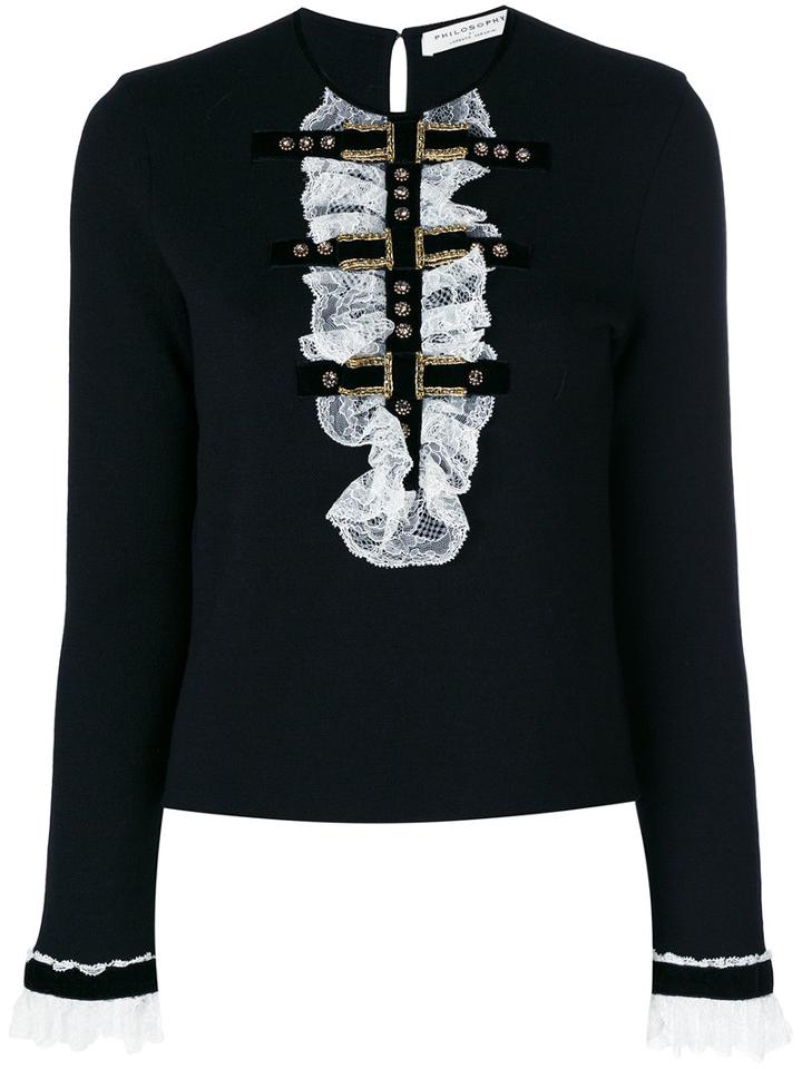 Philosophy Di Lorenzo Serafini - Embroidered Neck Top - Women - Polyamide/spandex/elastane/virgin Wool - 38, Black, Polyamide/spandex/elastane/virgin Wool