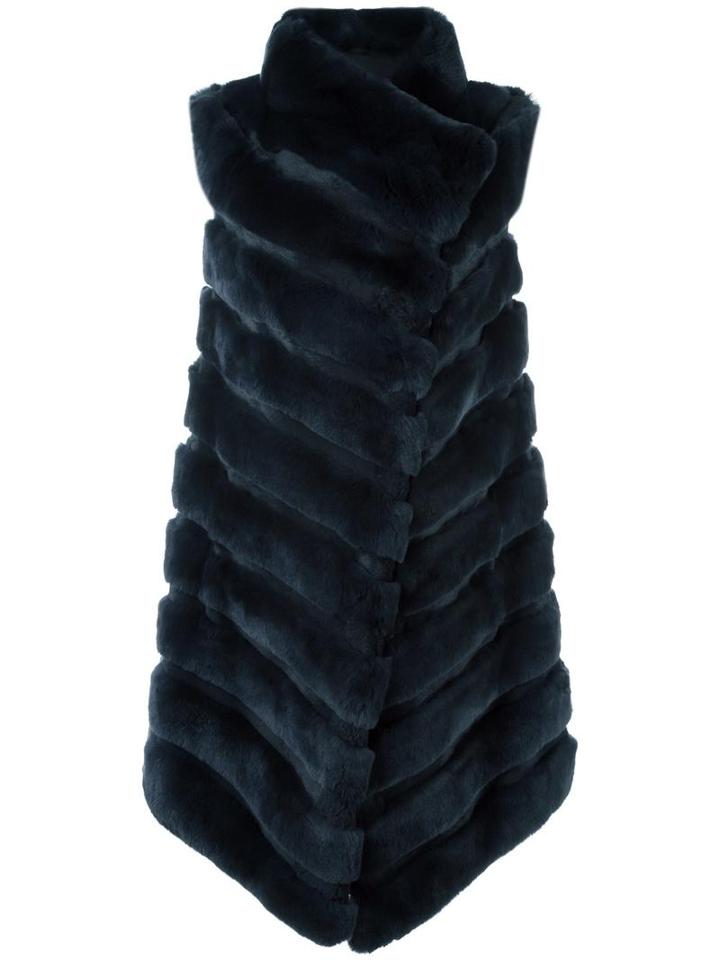 Yves Salomon Sleeveless Mid Jacket, Women's, Size: 34, Blue, Rabbit Fur/goat Fur/silk