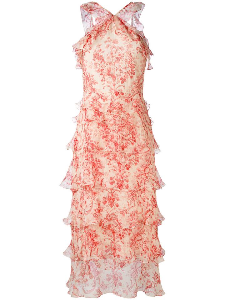 Vilshenko - Ruffled Floral Print Dress - Women - Silk - 10, Nude/neutrals, Silk