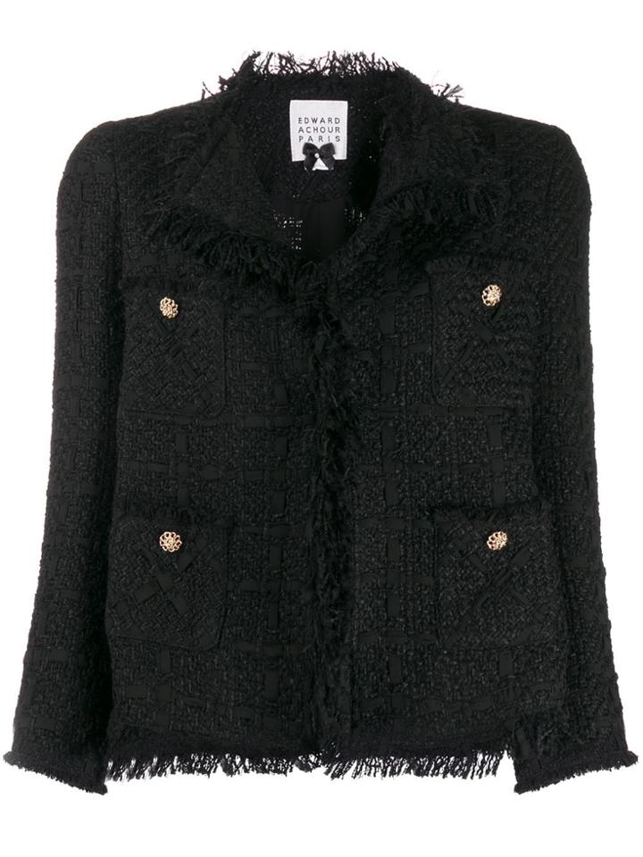 Edward Achour Paris Frayed Fitted Jacket - Black