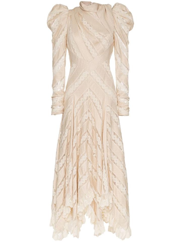 Zimmermann Unbridled Chevron Panel Silk Dress - Neutrals