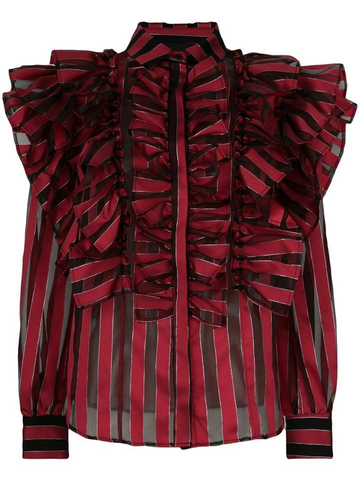 Christian Pellizzari Ruffled Striped Blouse - Black