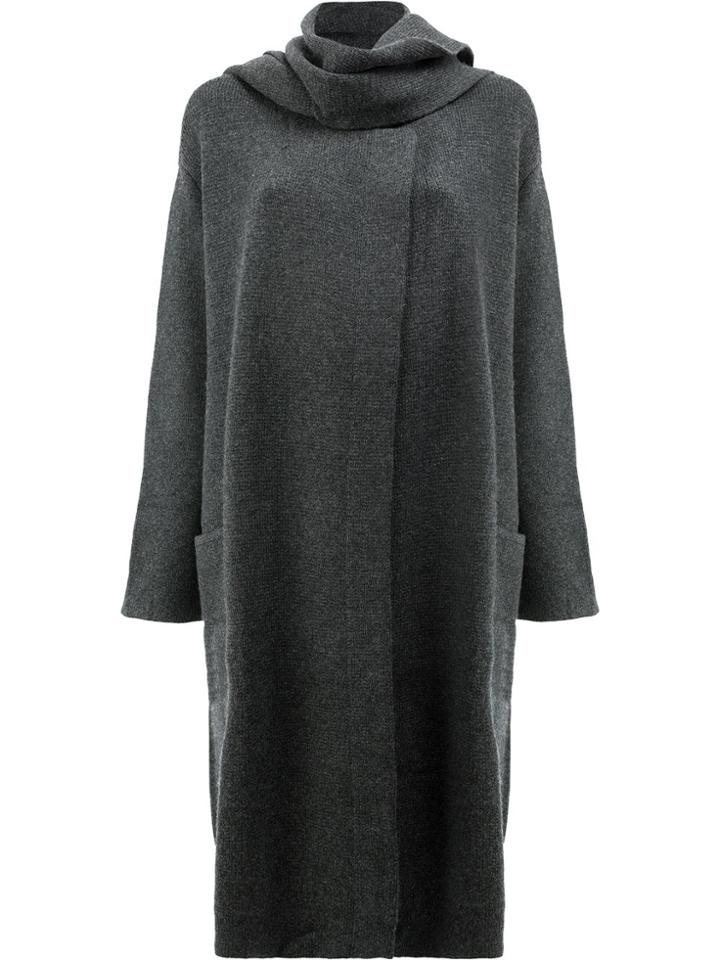 Le Kasha Knitted Coat With Scarf Neck Detail - Grey