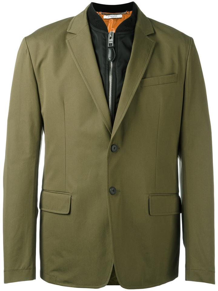 Givenchy Bomber Layer Blazer Jacket, Men's, Size: 48, Green, Cotton/polyamide
