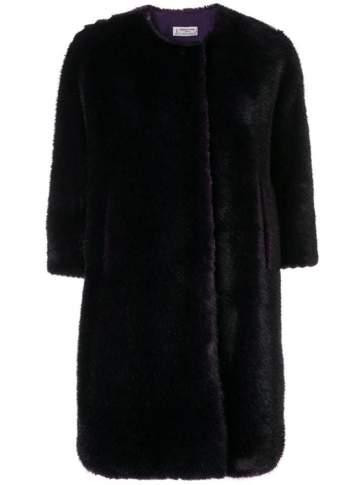 Alberto Biani Faux Fur Collarless Coat - Pink & Purple