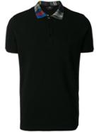Fendi Striped Collar Polo Shirt, Men's, Size: 46, Black, Cotton