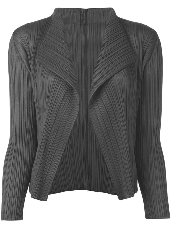 Pleats Please By Issey Miyake - Pleated Open Front Cardigan - Women - Polyester - 4, Women's, Grey, Polyester