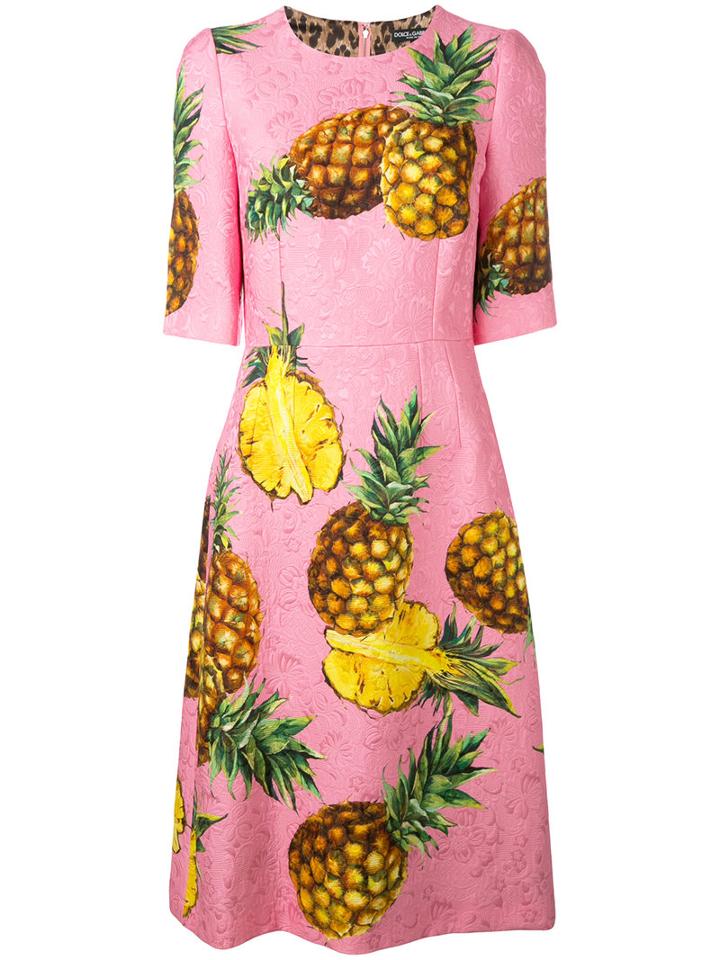 Dolce & Gabbana - Pineapple Print Dress - Women - Silk/cotton/polyester/viscose - 46, Pink/purple, Silk/cotton/polyester/viscose