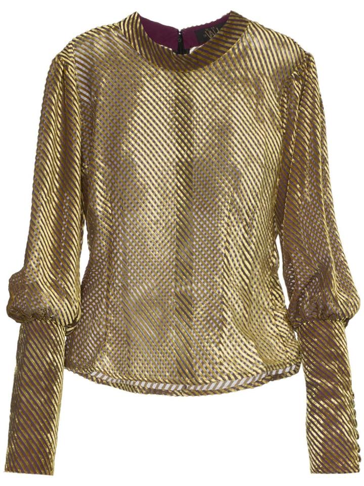 De La Vali Jane Stripe Velvet Silk Blend Top - Green