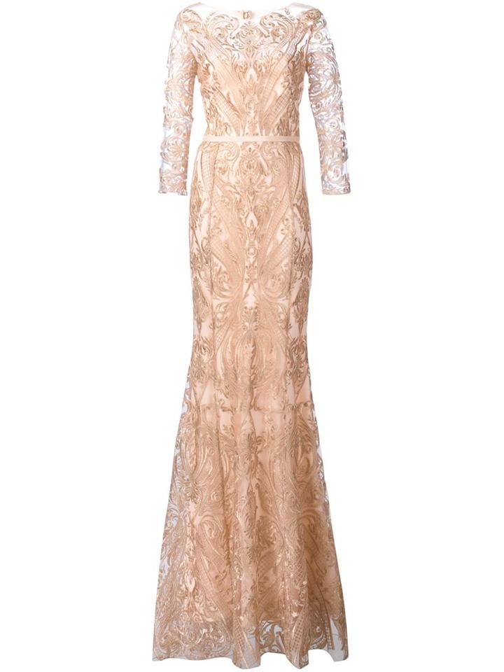 Marchesa Notte Embroidered Gown, Women's, Size: 2, Nude/neutrals, Nylon