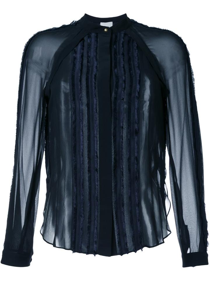 3.1 Phillip Lim Frayed Trim Sheer Shirt, Women's, Size: 0, Blue, Nylon/polyester