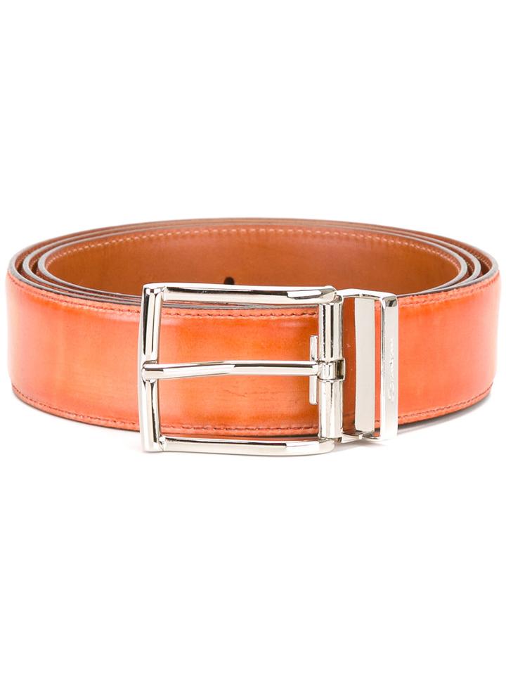 Santoni Rectangular Bluckle Belt, Men's, Size: 110, Brown, Calf Leather
