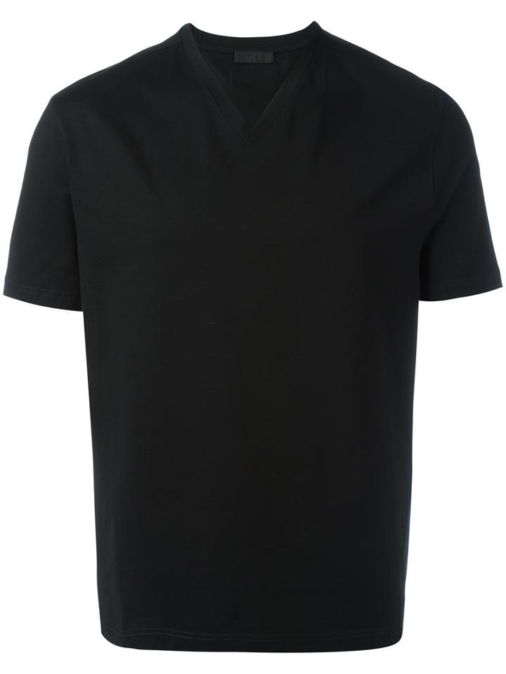 Prada V-neck T-shirt, Men's, Size: Medium, Black, Cotton/spandex/elastane