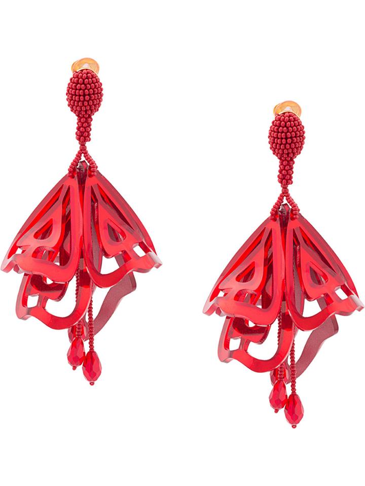Oscar De La Renta Impatiens Large Clip-on Earrings - Red