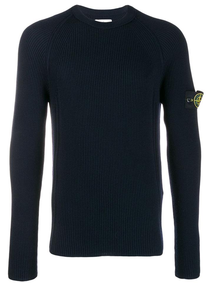 Stone Island Ribbed Slim-fit Sweater - Blue