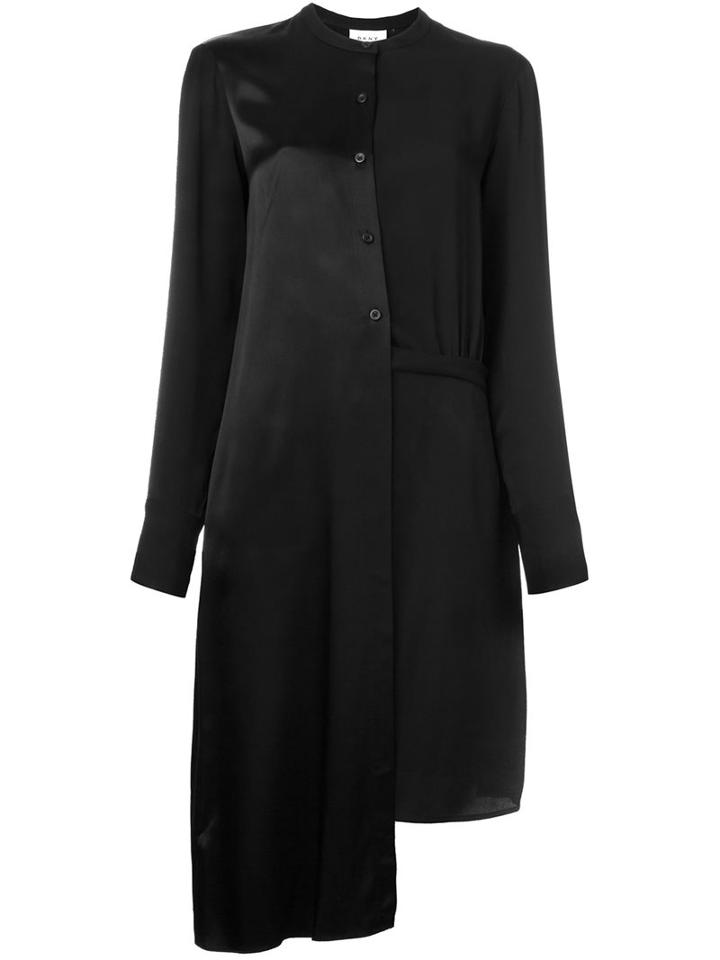 Dkny Asymmetric Satin Shirt Dress, Women's, Size: 6, Black, Polyester/viscose