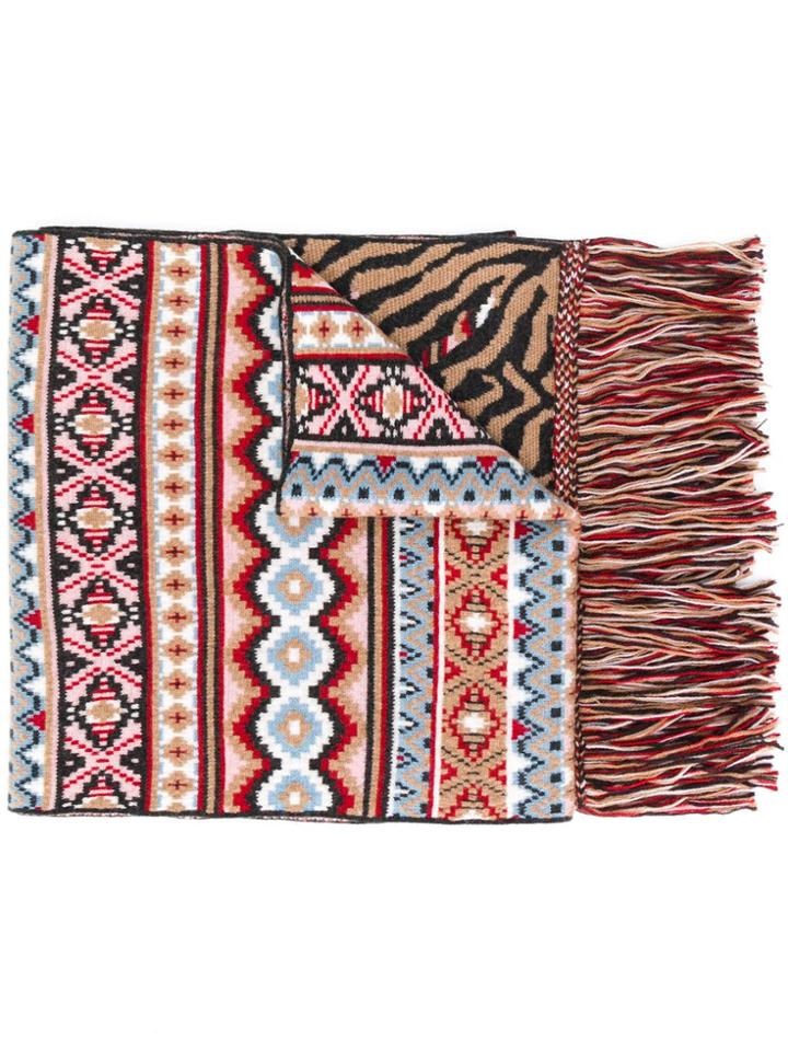 Mumofsix Pattern Fringed Hem Scarf - Black