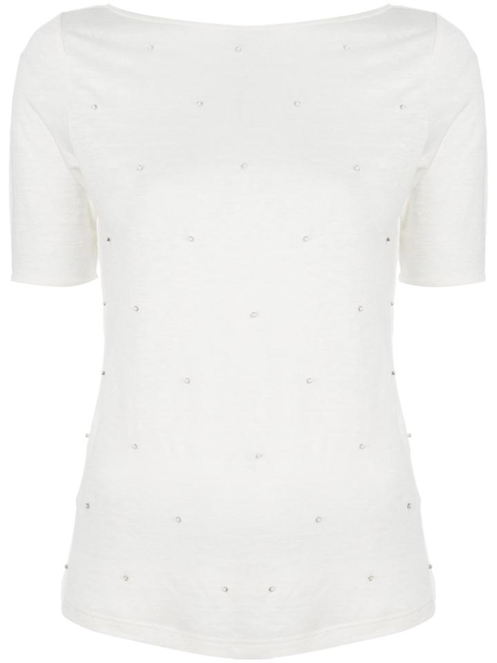 Max & Moi Linen Tshirt Strass Detail - White