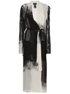 Ann Demeulemeester Gradient Print Long Sleeve Silk Robe Jacket - Black