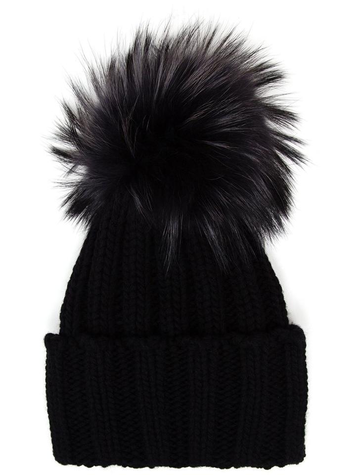 Inverni Cashmere And Fur Beanie, Women's, Black, Cashmere/racoon Fur