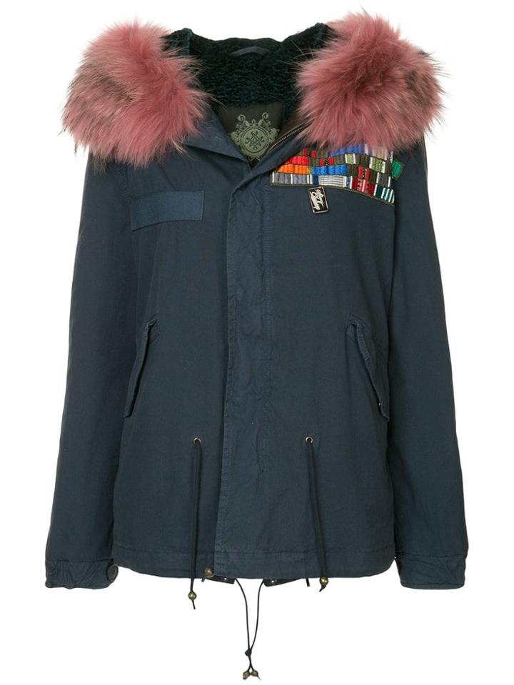 Mr & Mrs Italy Embroidered Hooded Parka Coat - Blue