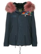 Mr & Mrs Italy Embroidered Hooded Parka Coat - Blue