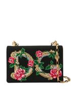 Dolce & Gabbana Logo Floral Embroidered Bag - Black