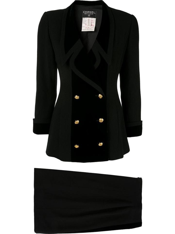 Chanel Vintage Cc Logos Setup Jacket Skirt - Black