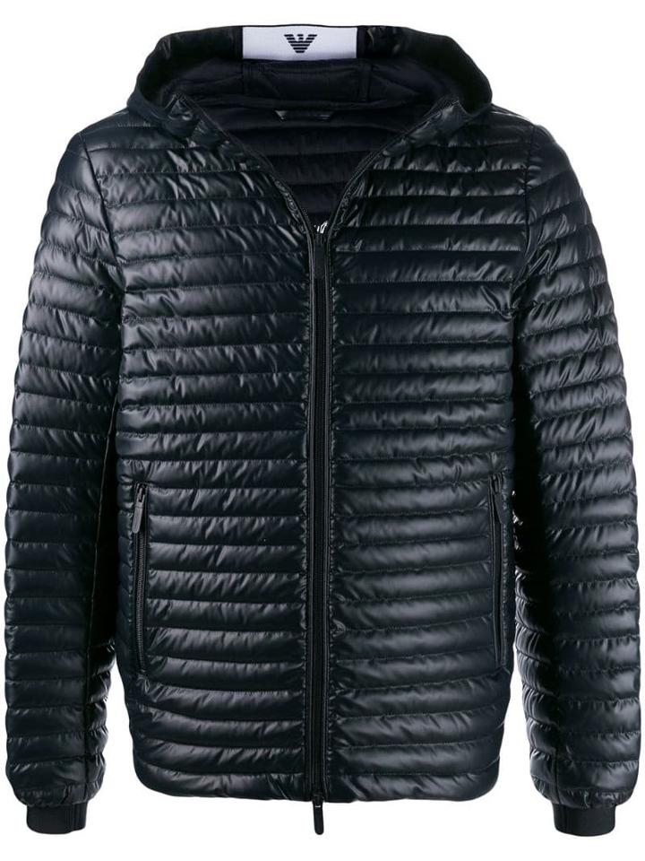 Emporio Armani Ribbed Hooded Jacket - Blue