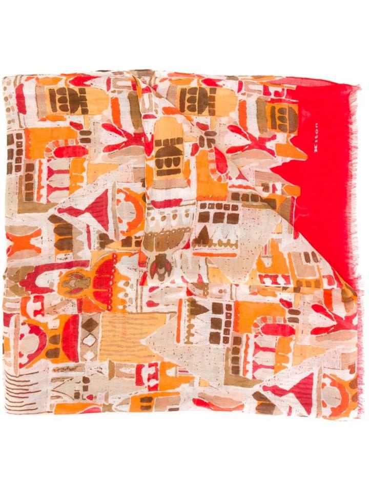 Kiton Geometric Print Scarf, Men's, Linen/flax/viscose