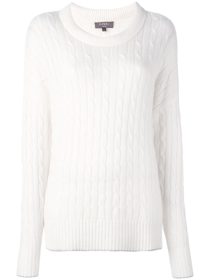 N.peal Oversize Box Cable Pullover - White