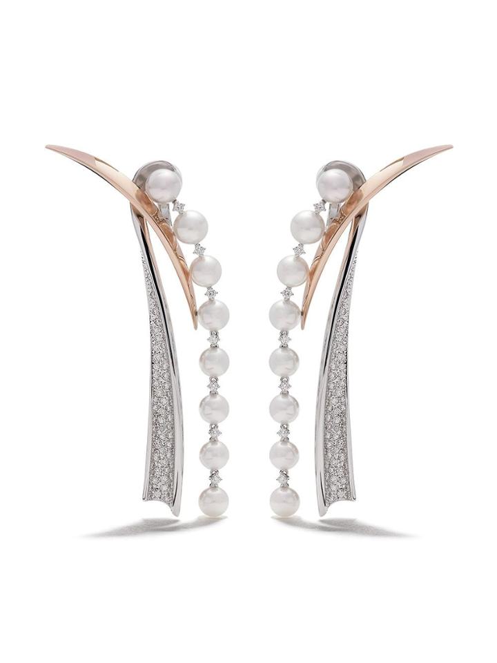 Tasaki 18kt White Gold Diamond Waterfall Earrings - White Gold/sakura