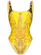 Versace Barocco Print Swimsuit - Yellow