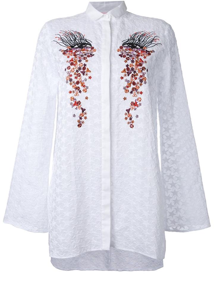 Giamba Embroidered Star Shirt, Women's, Size: 42, White, Cotton/polyester