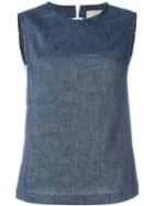 Erika Cavallini Frayed Edge Sleeveless Top, Women's, Size: 40, Blue, Linen/flax/cotton/spandex/elastane