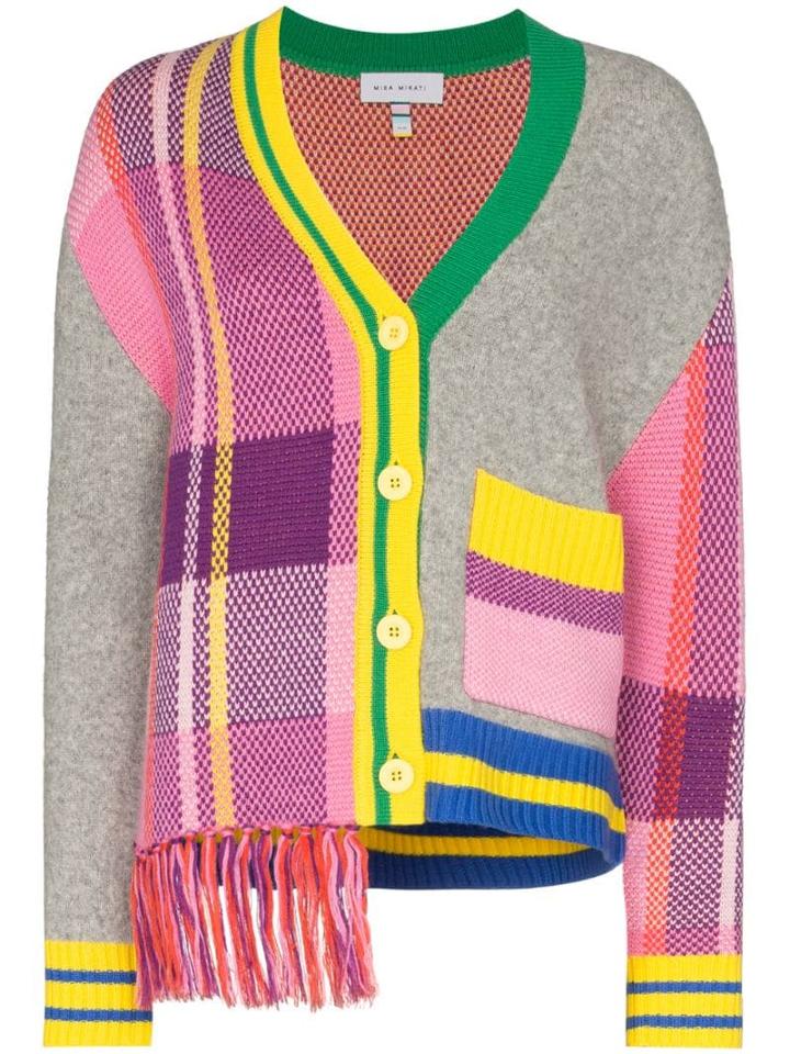 Mira Mikati Fringe Trim Panelled Cardigan - Grey